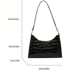 Minimalist Croc Shoulder Bag All Match Baguette Bag Zipper Solid Armpit Bag