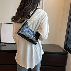 Minimalist Croc Shoulder Bag All Match Baguette Bag Zipper Solid Armpit Bag