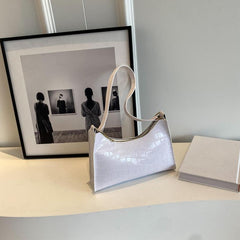 Minimalist Croc Shoulder Bag All Match Baguette Bag Zipper Solid Armpit Bag