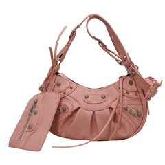 Grunge Rivet Studded Crossbody Bag Y2K Ruched Shoulder Bag