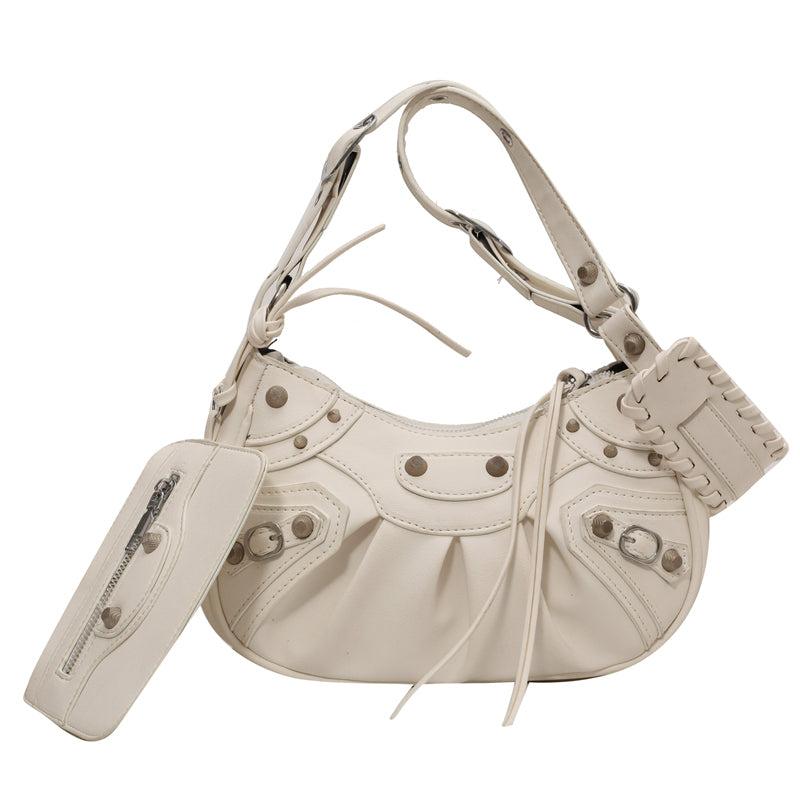 Grunge Rivet Studded Crossbody Bag Y2K Ruched Shoulder Bag