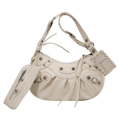 Grunge Rivet Studded Crossbody Bag Y2K Ruched Shoulder Bag