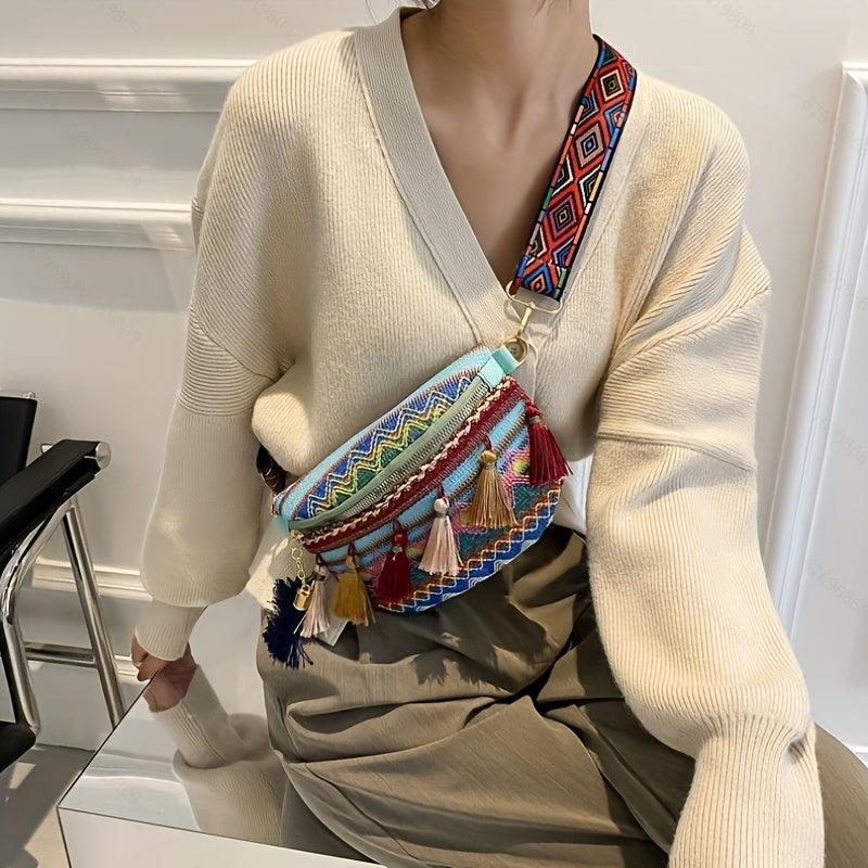 Boho Embroidered Crossbody Bag Vintage Style Chest Bag Women's Boho Bag