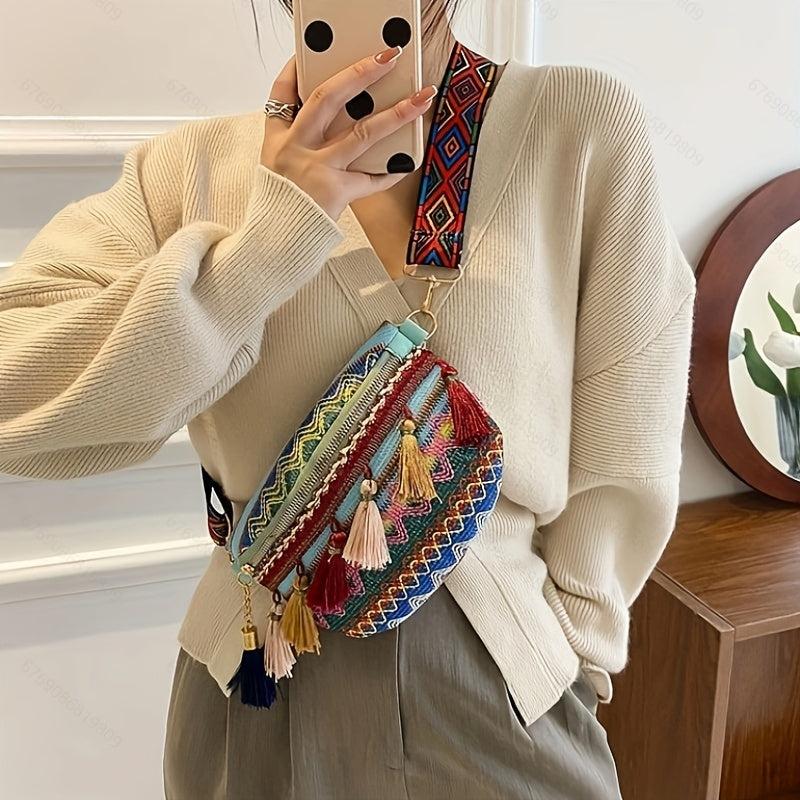 Boho Embroidered Crossbody Bag Vintage Style Chest Bag Women's Boho Bag