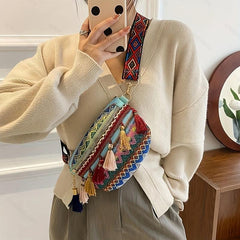 Boho Embroidered Crossbody Bag Vintage Style Chest Bag Women's Boho Bag