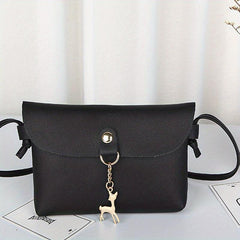 Mini Solid Crossbody Bag with Metal Deer Decor