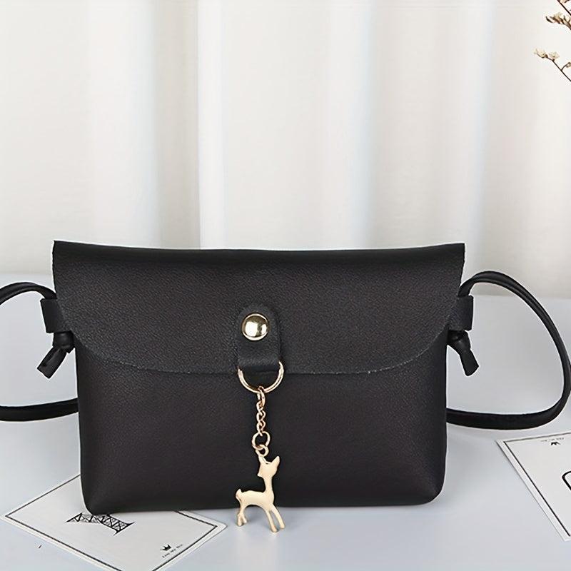 Mini Solid Crossbody Bag with Metal Deer Decor