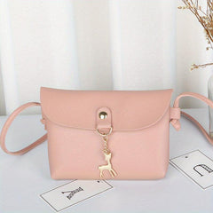 Mini Solid Crossbody Bag with Metal Deer Decor