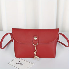 Mini Solid Crossbody Bag with Metal Deer Decor