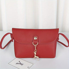 Mini Solid Crossbody Bag with Metal Deer Decor
