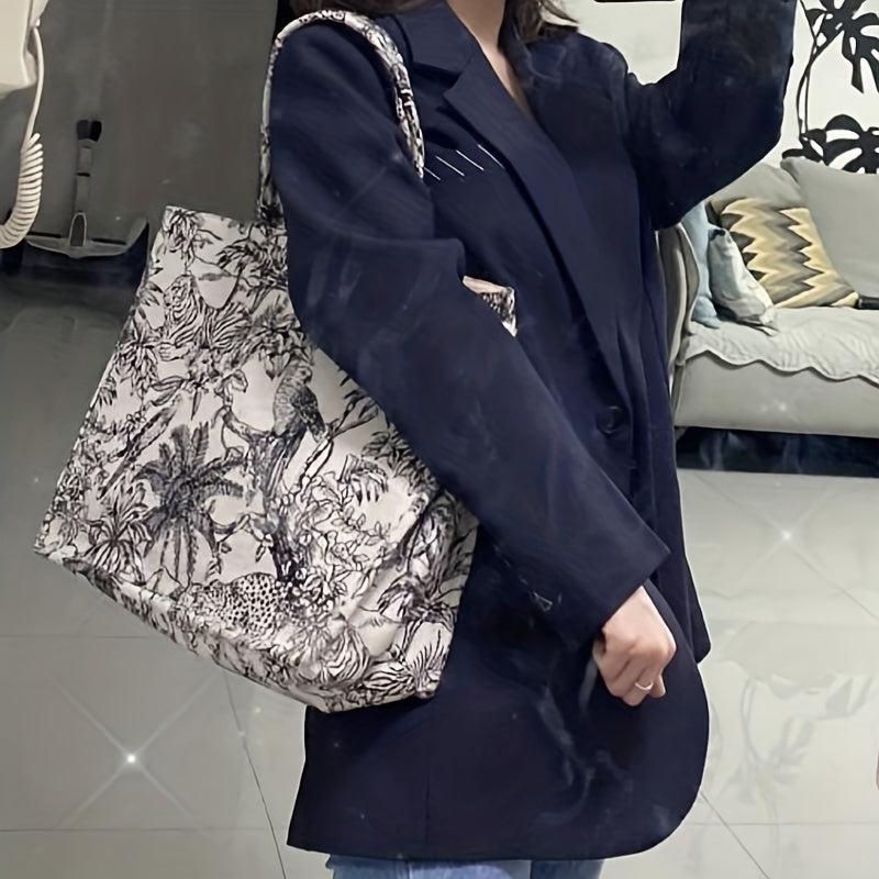 Jungle Animal Plant Graphic Tote Bag Large Capacity Canvas Shoulder Bag