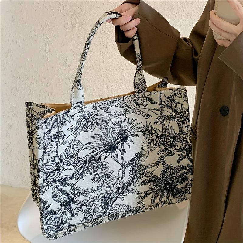 Jungle Animal Plant Graphic Tote Bag Large Capacity Canvas Shoulder Bag