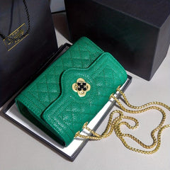Quilted Textured Crossbody Bag Chain Shoulder Bag Four leaf Clover Decor