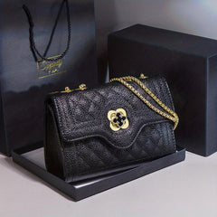 Quilted Textured Crossbody Bag Chain Shoulder Bag Four leaf Clover Decor