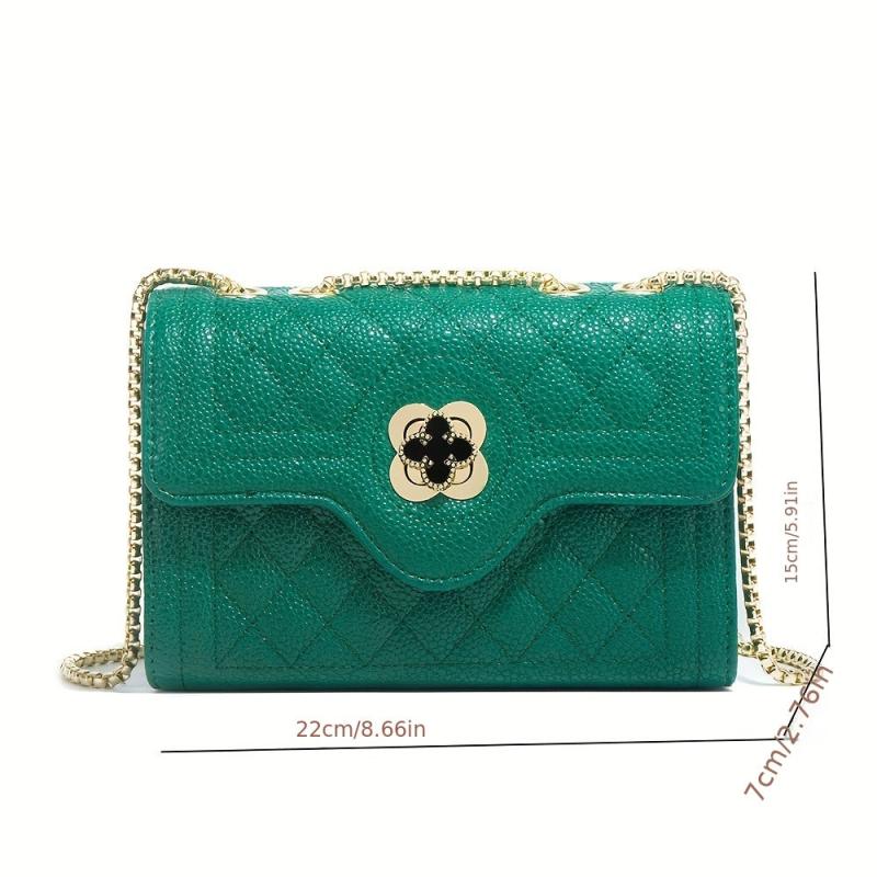 Quilted Textured Crossbody Bag Chain Shoulder Bag Four leaf Clover Decor