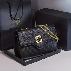 Quilted Textured Crossbody Bag Chain Shoulder Bag Four leaf Clover Decor