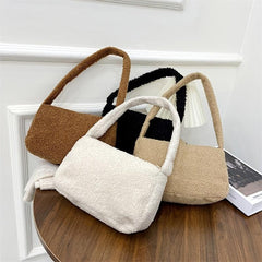 Plush Underarm Bag Solid Shoulder Bag Women's Niche Handbag