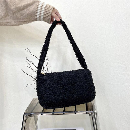 Plush Underarm Bag Solid Shoulder Bag Women's Niche Handbag