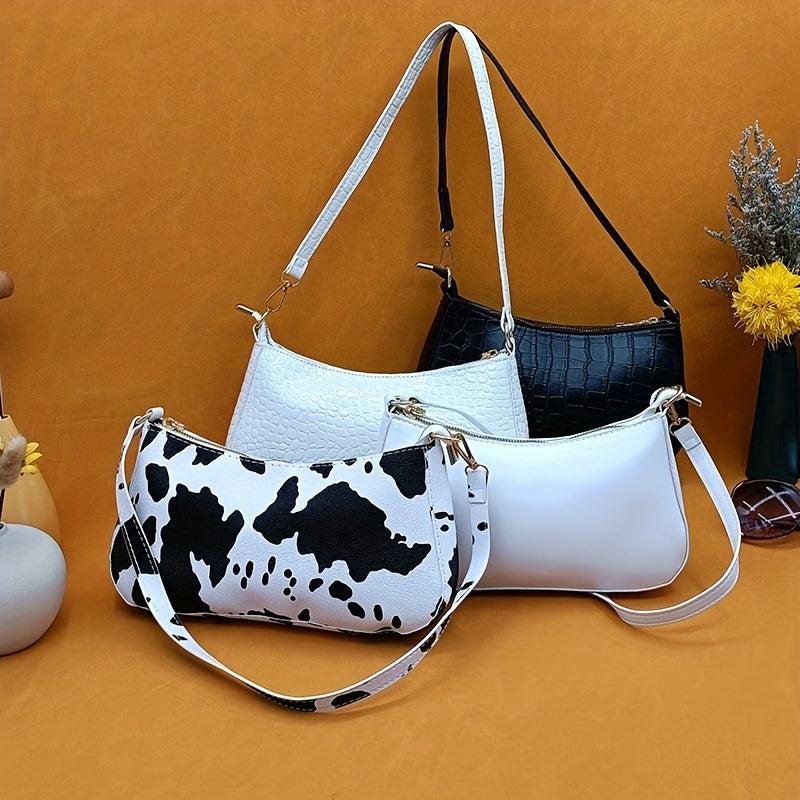 Crocodile Textured Underarm Bag PU Shoulder Handbag