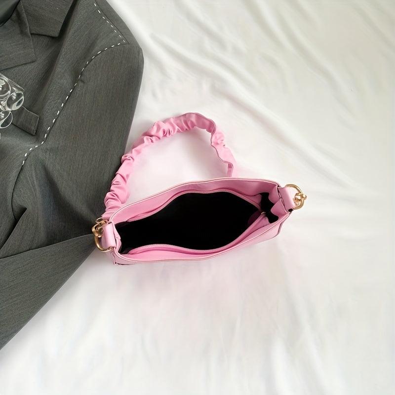 Crocodile Embossed Shoulder Bag Solid Ruched Handle Underarm Bag