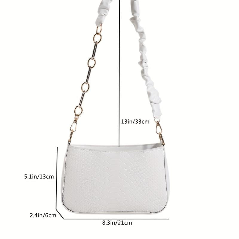 Crocodile Embossed Shoulder Bag Solid Ruched Handle Underarm Bag