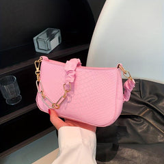 Crocodile Embossed Shoulder Bag Solid Ruched Handle Underarm Bag