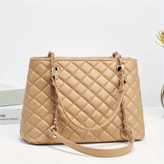 Argyle Quilted Tote Bag Chain Shoulder Bag Women's PU Leather Handbags