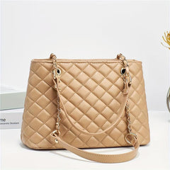 Argyle Quilted Tote Bag Chain Shoulder Bag Women's PU Leather Handbags