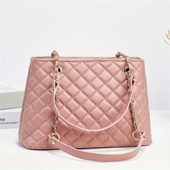Argyle Quilted Tote Bag Chain Shoulder Bag Women's PU Leather Handbags