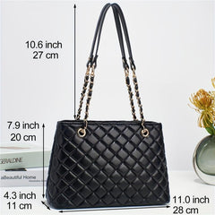 Argyle Quilted Tote Bag Chain Shoulder Bag Women's PU Leather Handbags