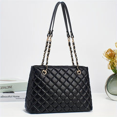 Argyle Quilted Tote Bag Chain Shoulder Bag Women's PU Leather Handbags