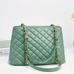 Argyle Quilted Tote Bag Chain Shoulder Bag Women's PU Leather Handbags
