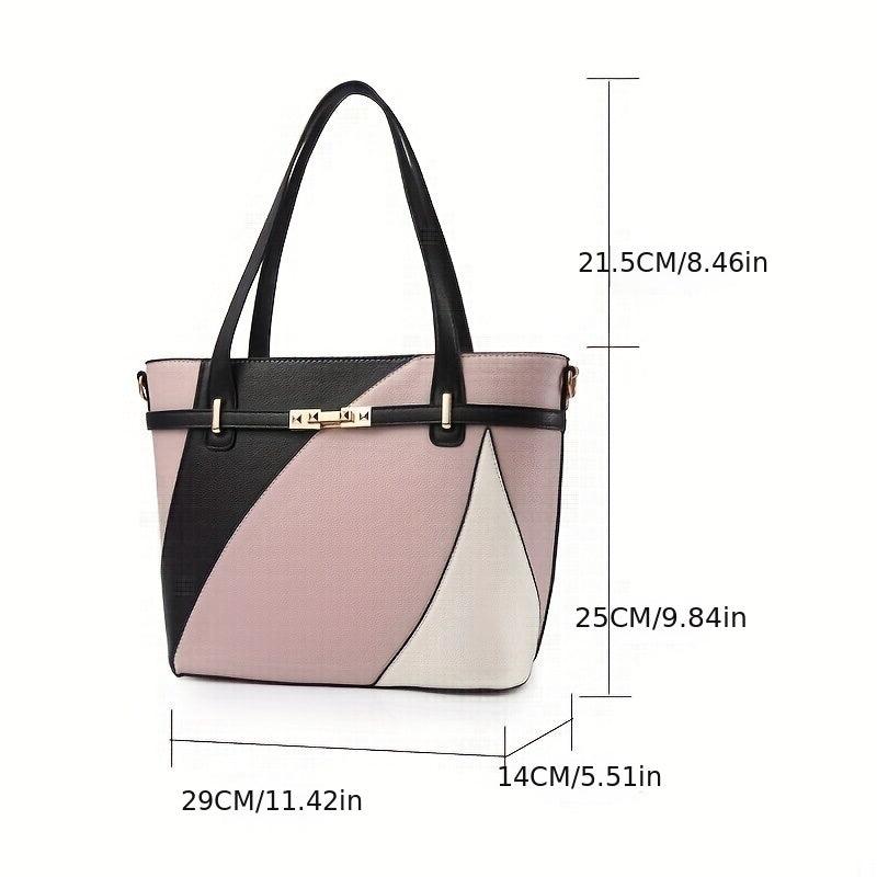 Coloblock Quilted Hand Tote Bag Women's Large Capacity Shoulder Bag Satchel