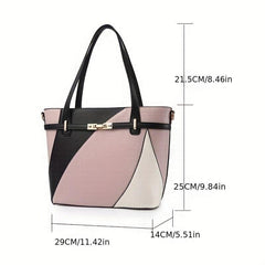 Coloblock Quilted Hand Tote Bag Women's Large Capacity Shoulder Bag Satchel