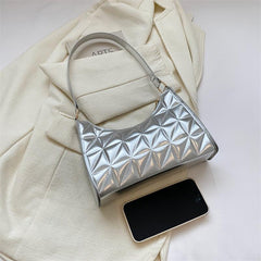 Argyle Quilted Shoulder Bag PU Leather Handbag Underarm Purse