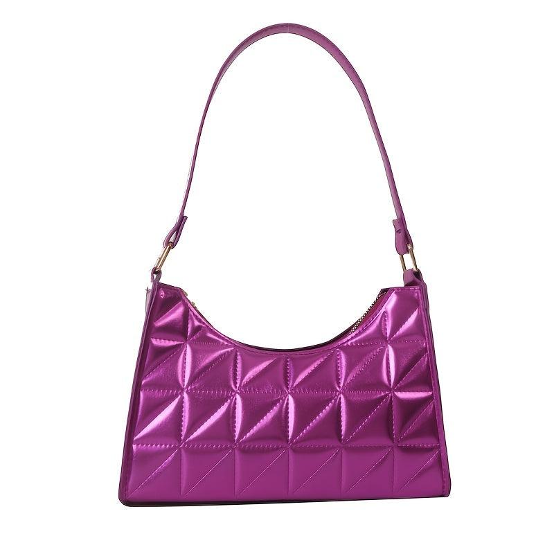 Argyle Quilted Shoulder Bag PU Leather Handbag Underarm Purse