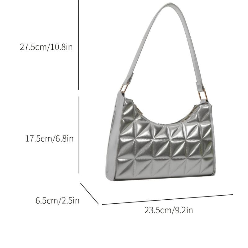 Argyle Quilted Shoulder Bag PU Leather Handbag Underarm Purse
