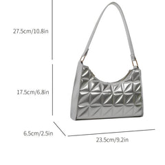 Argyle Quilted Shoulder Bag PU Leather Handbag Underarm Purse