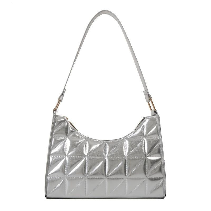Argyle Quilted Shoulder Bag PU Leather Handbag Underarm Purse