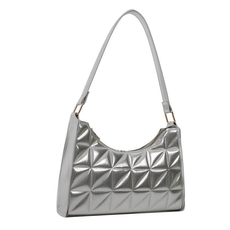 Argyle Quilted Shoulder Bag PU Leather Handbag Underarm Purse
