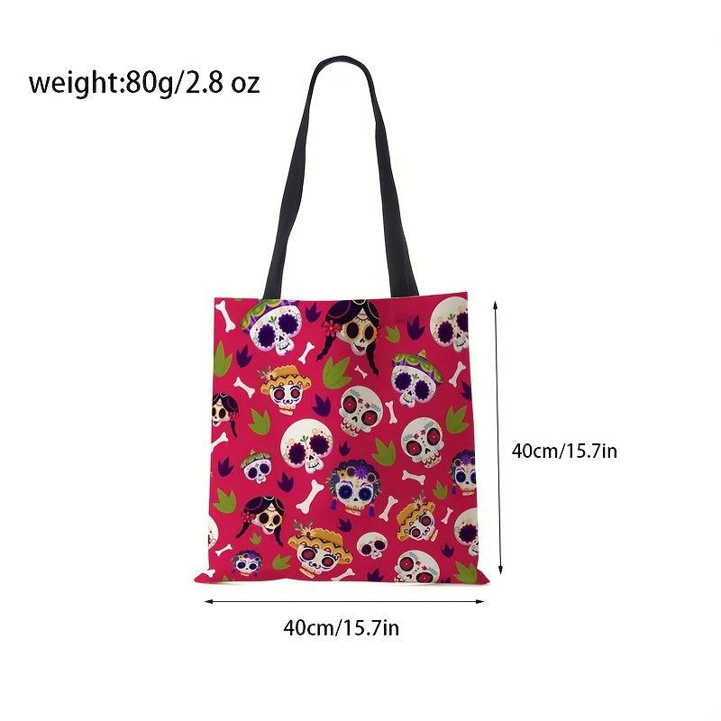 Retro Skull Pattern Canvas Shoulder Bag Large Capacity Shopping Bag