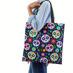 Retro Skull Pattern Canvas Shoulder Bag Large Capacity Shopping Bag
