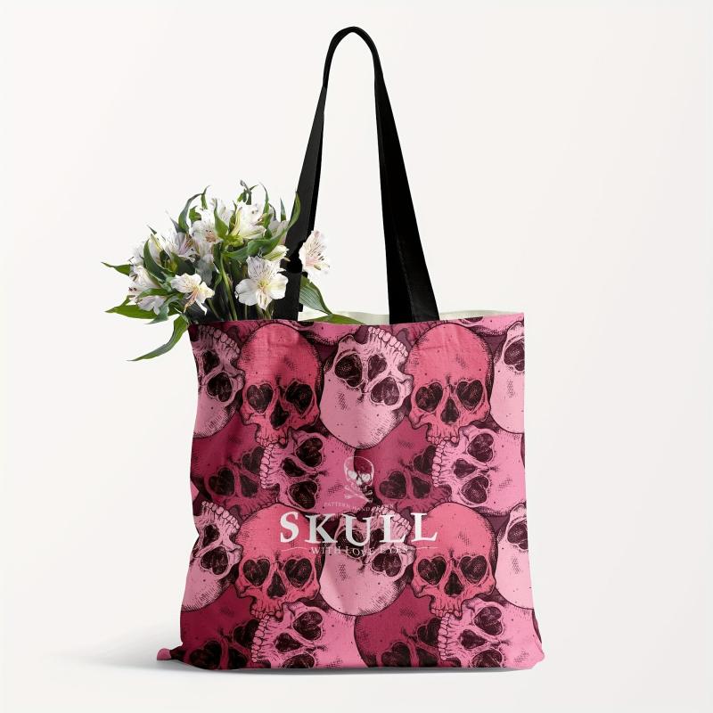 Retro Skull Pattern Canvas Shoulder Bag Large Capacity Shopping Bag