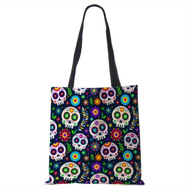 Retro Skull Pattern Canvas Shoulder Bag Large Capacity Shopping Bag