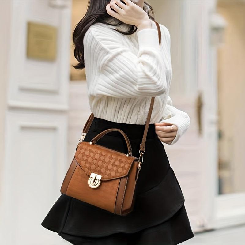 Vintage Pattern Square Shoulder Bag Work Satchel Bag Women's Bag