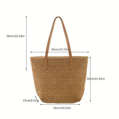 Straw Beach Bag Large Capacity Zipper Shoulder Handbag