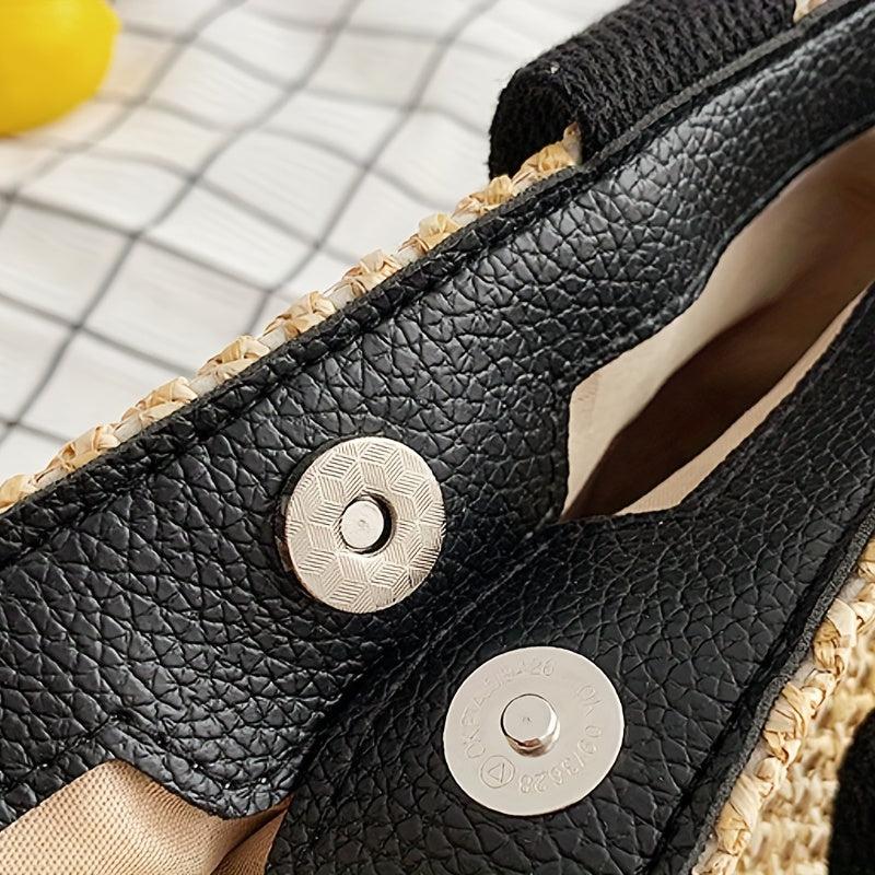 Vintage Braided Straw Tote Bag for Women Boho Style Beach Travel Vacation