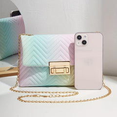Wavy Quilted Crossbody Bag Chain Shoulder Turn Lock Flap Purses