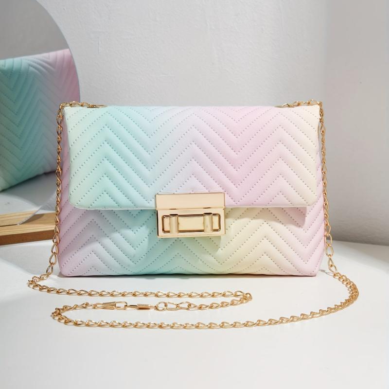 Wavy Quilted Crossbody Bag Chain Shoulder Turn Lock Flap Purses