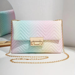 Wavy Quilted Crossbody Bag Chain Shoulder Turn Lock Flap Purses